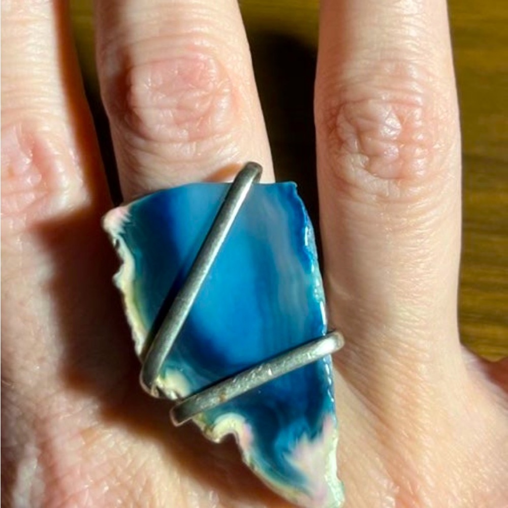 Vintage blue agate ring